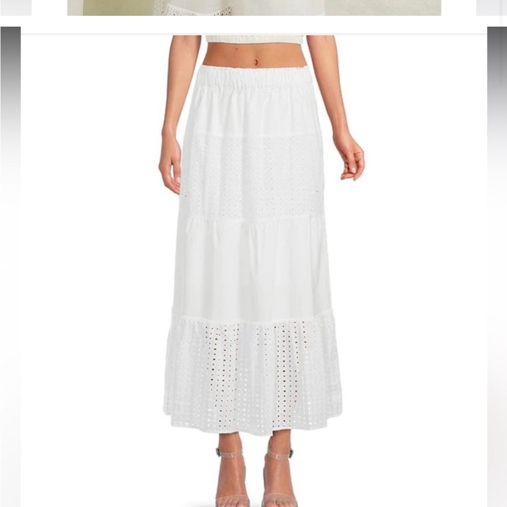 NWT LDT Bianca Tiered Eyelet Poplin Coordinating A-Line Maxi Skirt